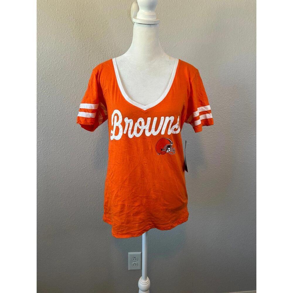 NFL Team Apparel Cleveland Browns VNeck Short Sleeve Shirt Orange Size M NWT